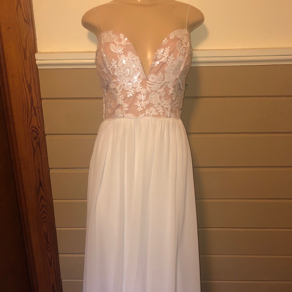 Pink Nude Lace Sweetheart Prom Wedding Chiffon